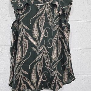 LOFT Dark Green Paisley Blouse